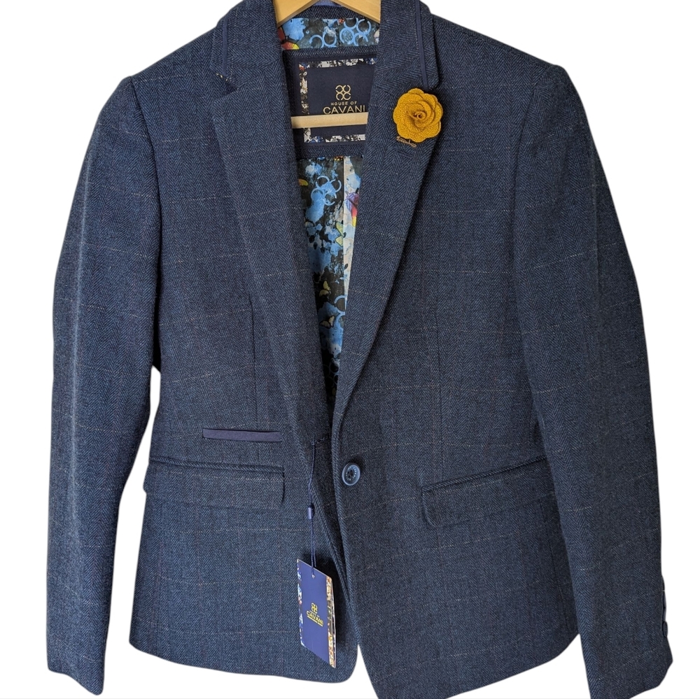 NEW....House Of Cavani Women’s Tweed Navy Check Blazer Wool Jacket...Size 10